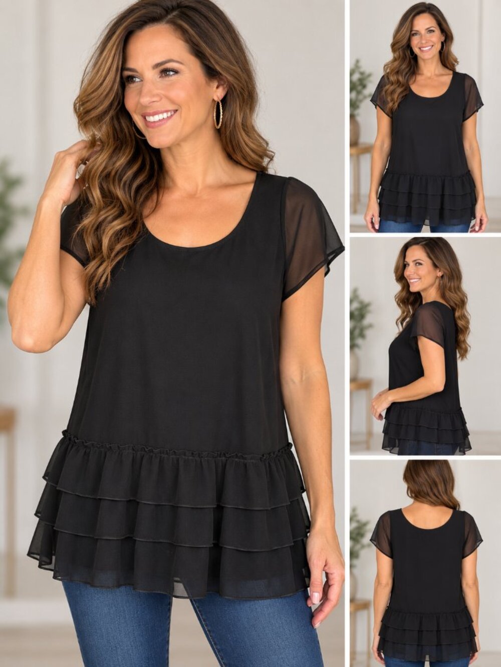 Pins and Needles Urban Outfitters Black Tiered Ruffle Tunic Top Size L